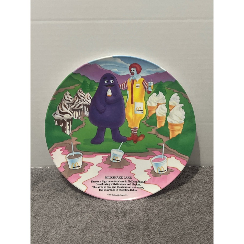Vintage 1989 McDonalds Milkshake Lake Plate Ronald McDonald Grimace Melamine9.5"